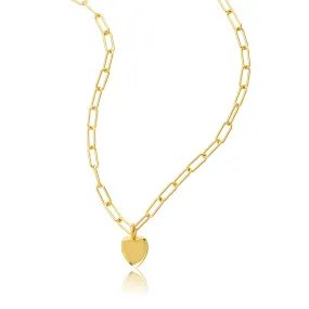 14k Gold Plated 25" Heart Charm Paper Clip Chain Necklace
