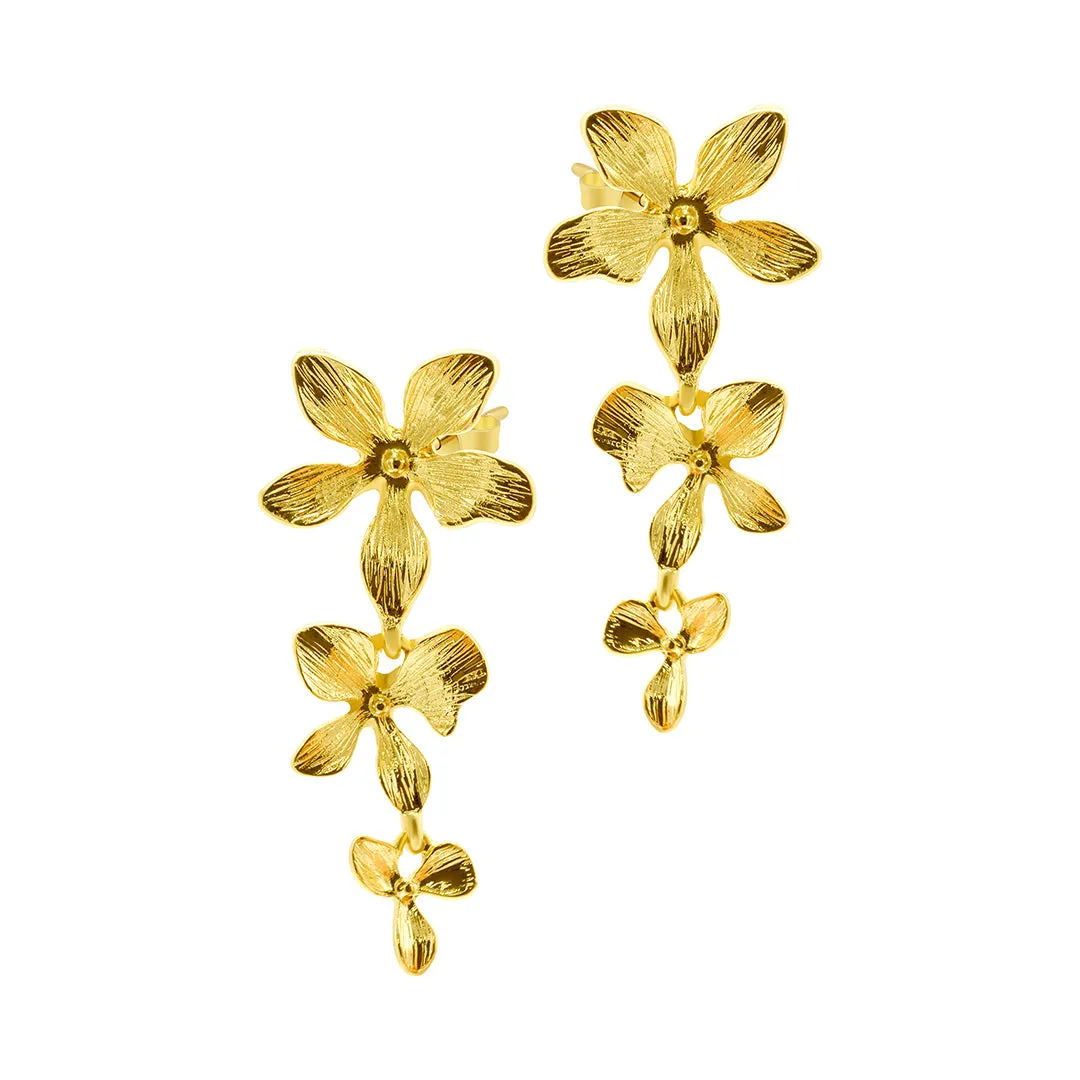 14k Gold Plated 3-Petal Drop Earrings