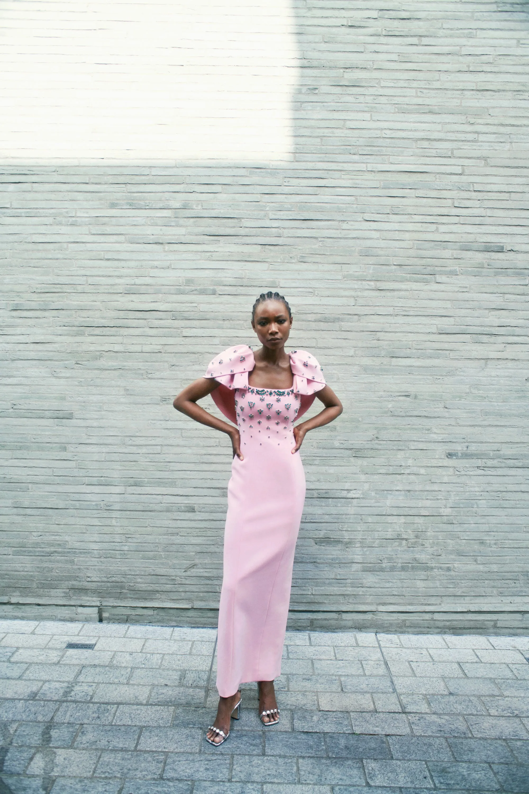 ADELAIDE GOWN PINK QUARTZ EMBELLISHED CREPE