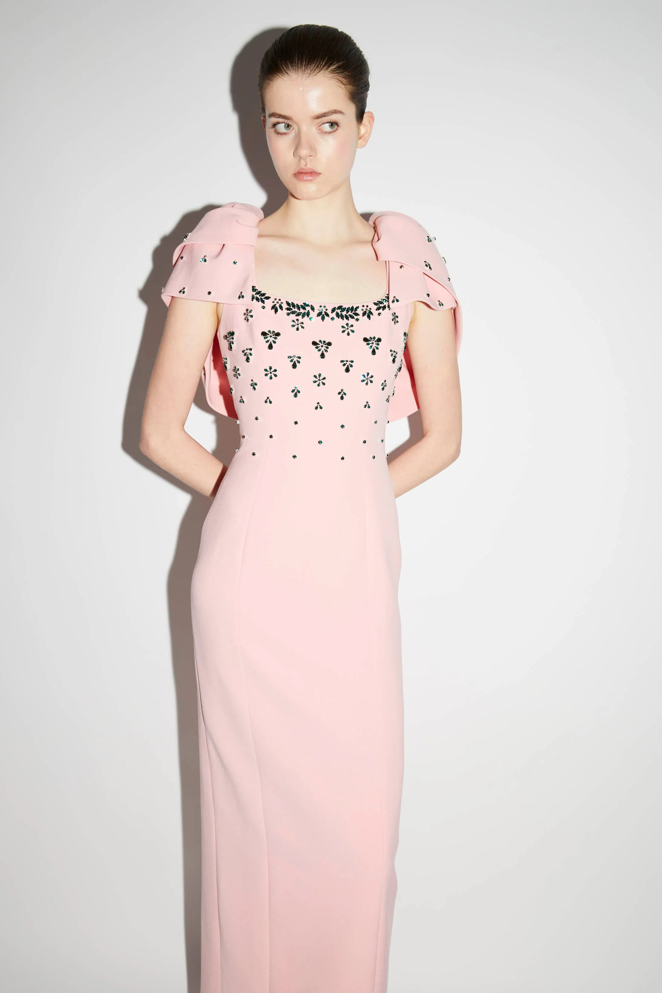 ADELAIDE GOWN PINK QUARTZ EMBELLISHED CREPE