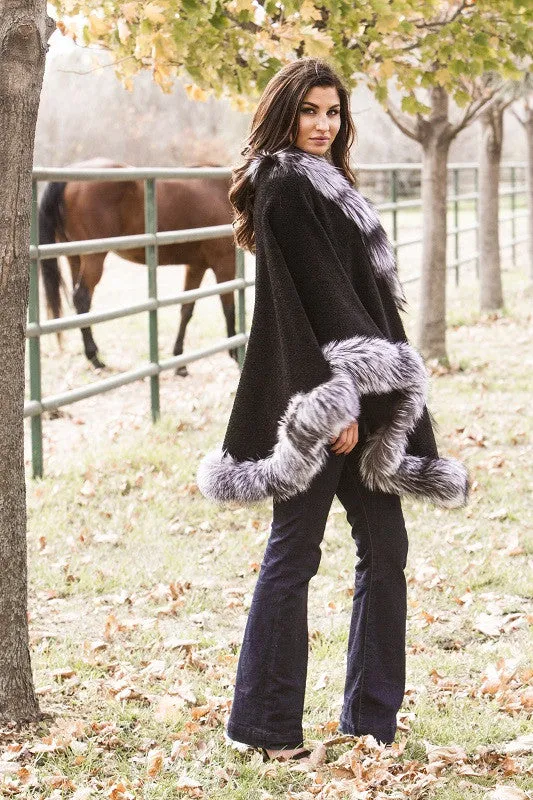 Alpaca Cape with Dyed Silver Fox Trim