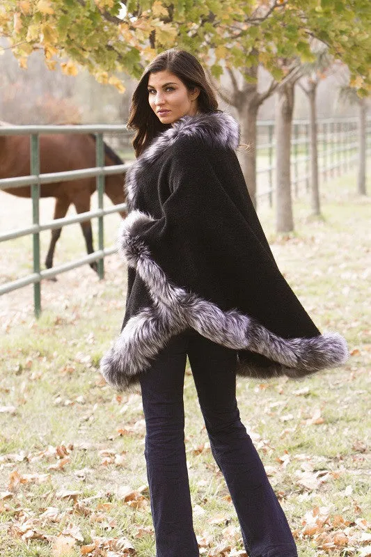 Alpaca Cape with Dyed Silver Fox Trim