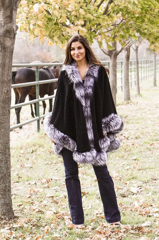 Alpaca Cape with Dyed Silver Fox Trim