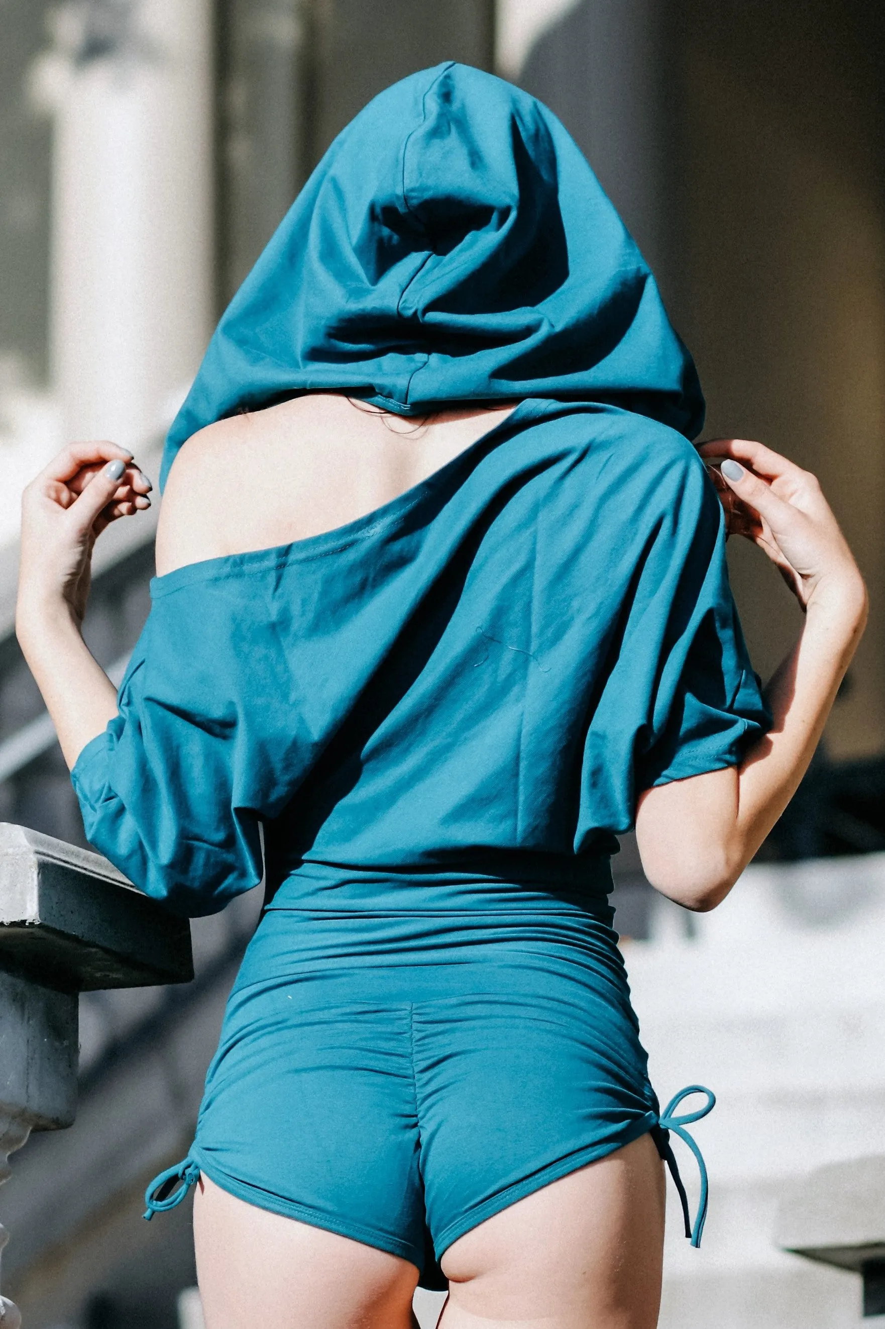 Asalyn Hooded Cold Shoulder Romper - Teal
