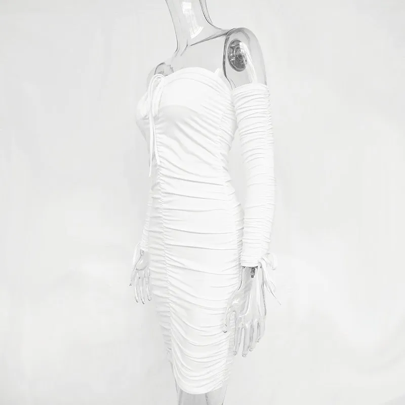 Autumn Winter Bandage Off Shoulder Long Sleeve Slim Elastic Bodycon Party Dresses