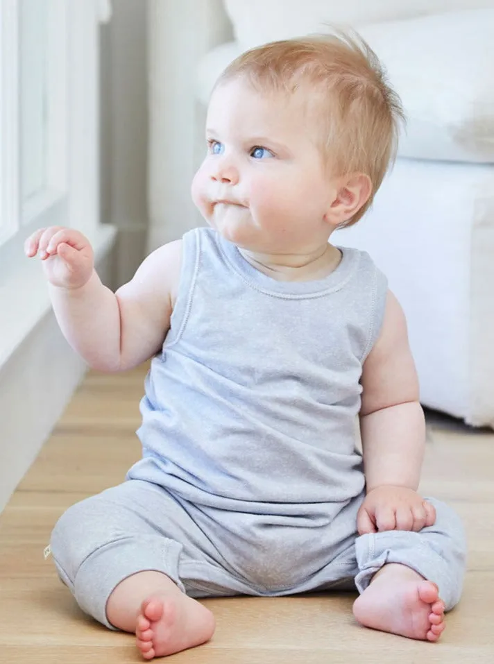Baby Ultra Light French Terry Burn Out Tank Romper - Green