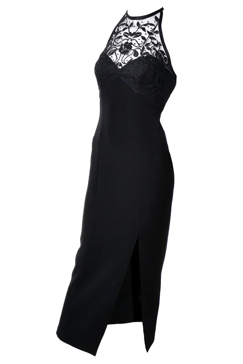 Bari Jay 1990s Vintage Dress Beaded Bodycon Evening Gown