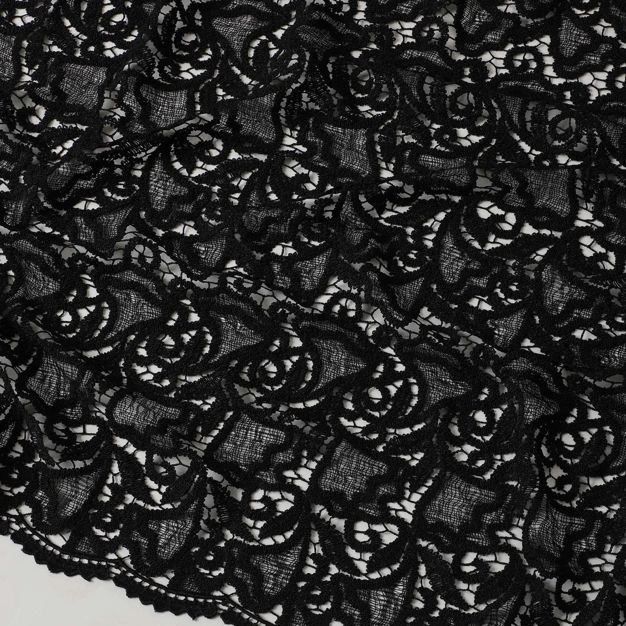Black guipure lace fabric in fancy design-D6047