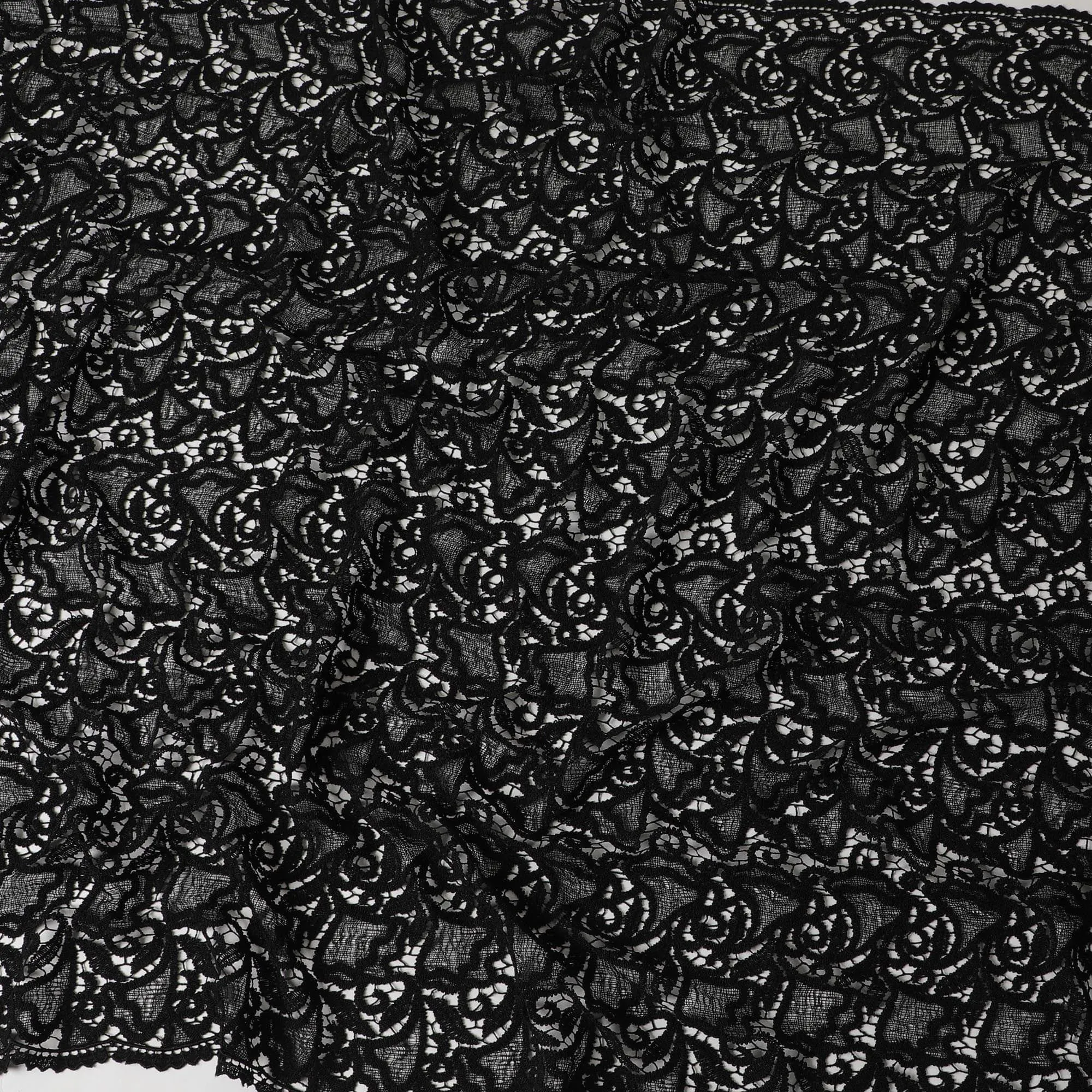 Black guipure lace fabric in fancy design-D6047