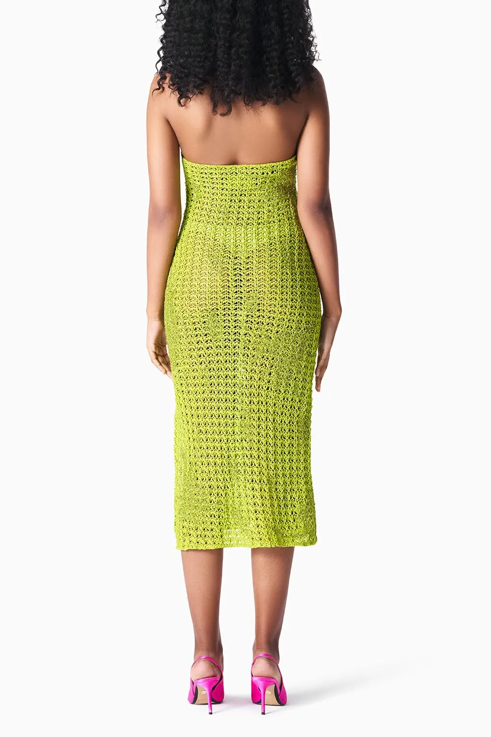Chartreuse Linen Crocheted Dress