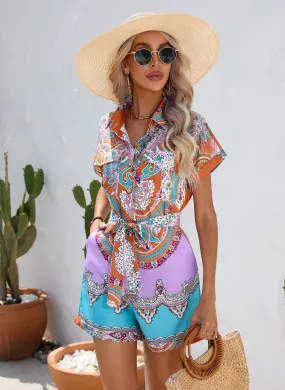 CHICMY- Women's Retro Jumpsuits Ethnic Print Overall Romper