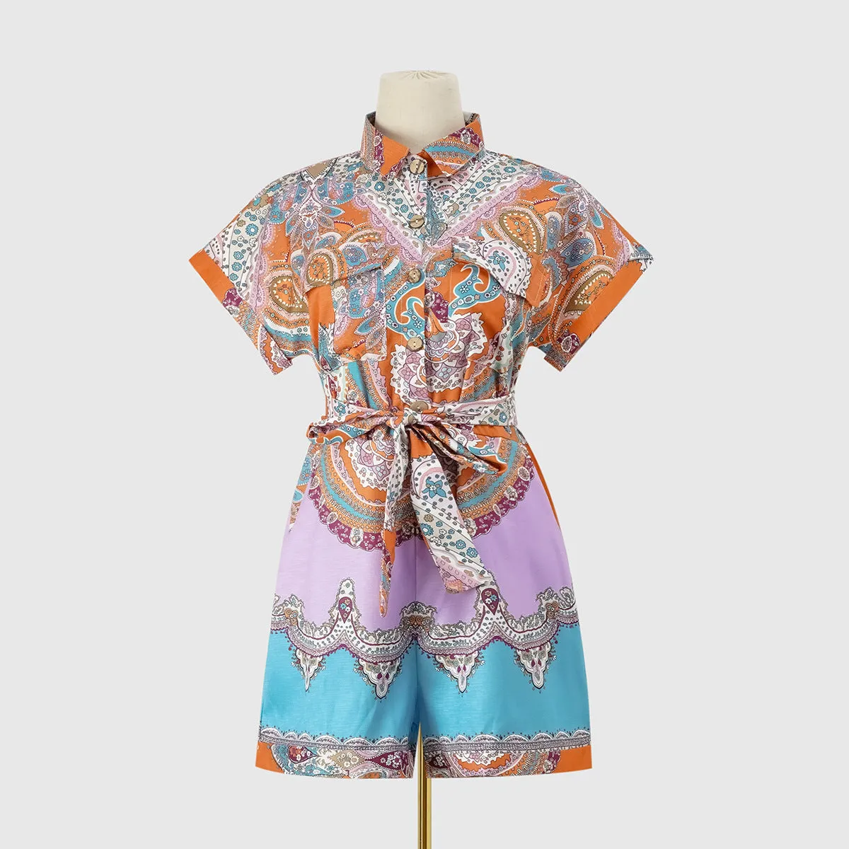 CHICMY- Women's Retro Jumpsuits Ethnic Print Overall Romper