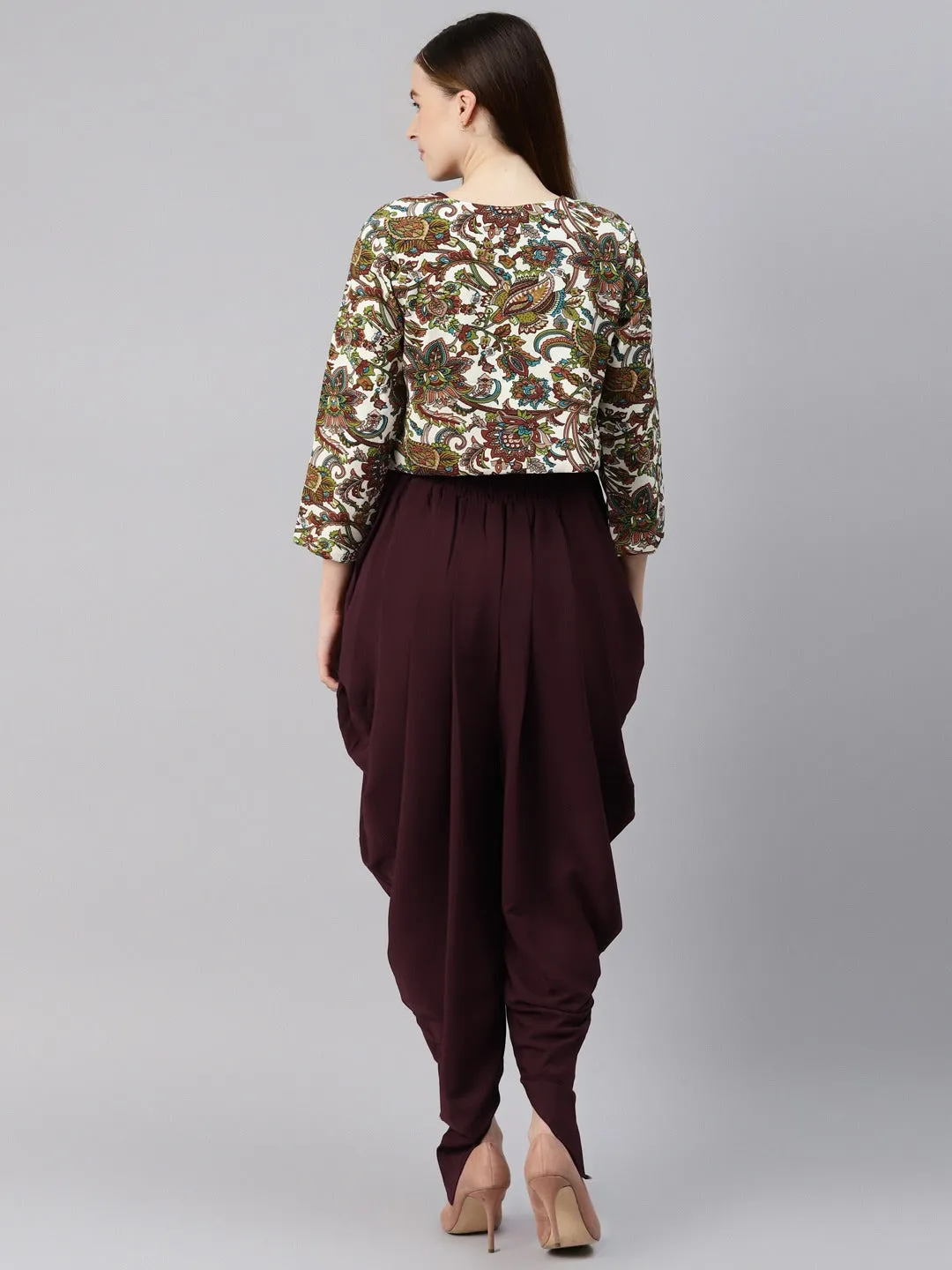 Cottinfab Brown Solid Dhoti Style Jumpsuit With Jacket
