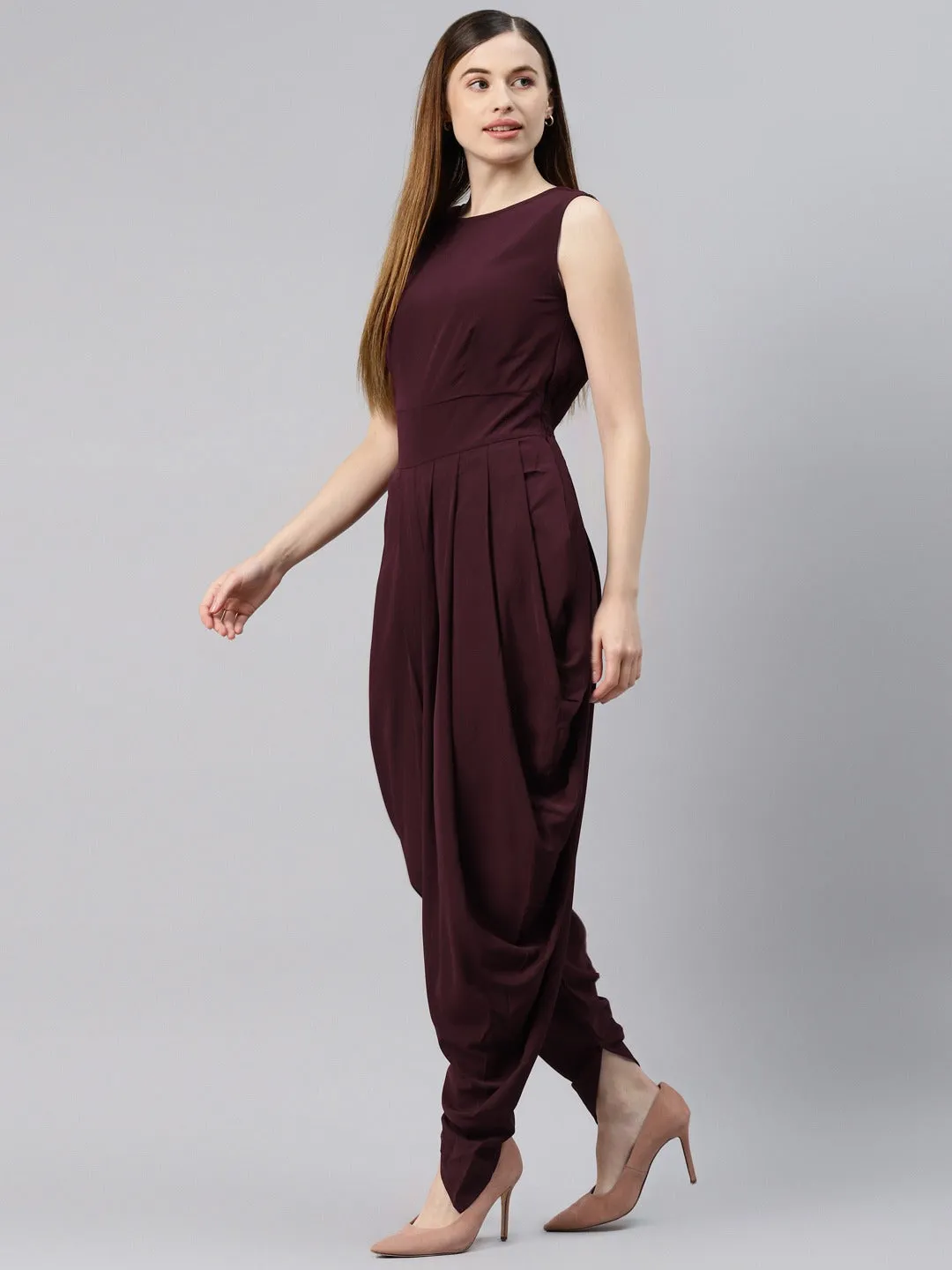 Cottinfab Brown Solid Dhoti Style Jumpsuit With Jacket