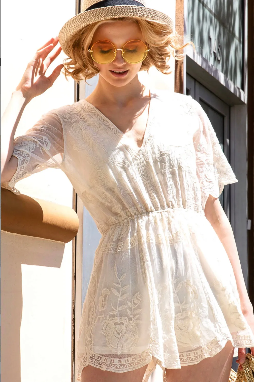 Floral Lace Scallop Edge Romper