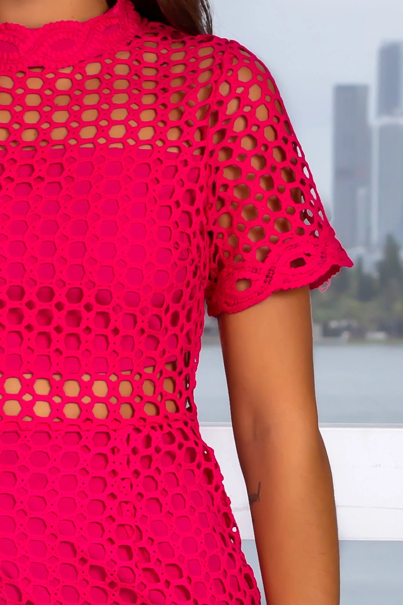 Fuchsia Crochet Midi Dress