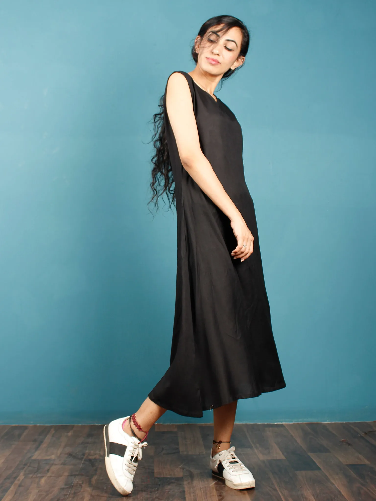 Green Mustard Black Hand Woven Ikat Cotton Cape Dress With Tassels  - D268F952