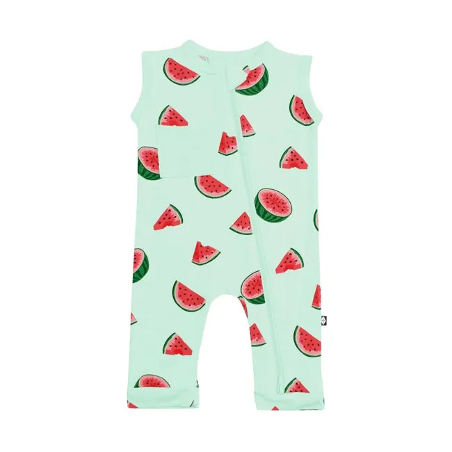 Kyte Baby Printed Zippered Sleeveless Romper in Watermelon