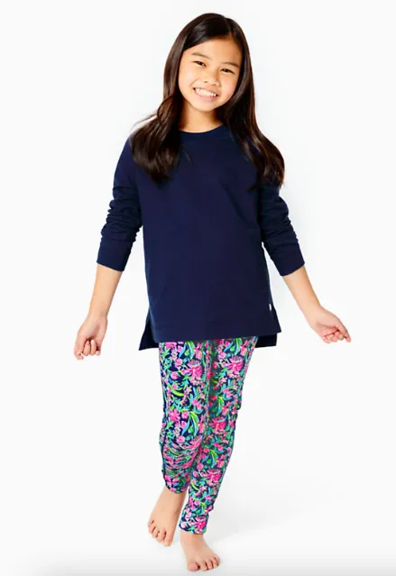 Lilly Pulitzer UPF 50  Luxletic Girls Mini Weekender Legging - Low Tide Navy Garden Variety