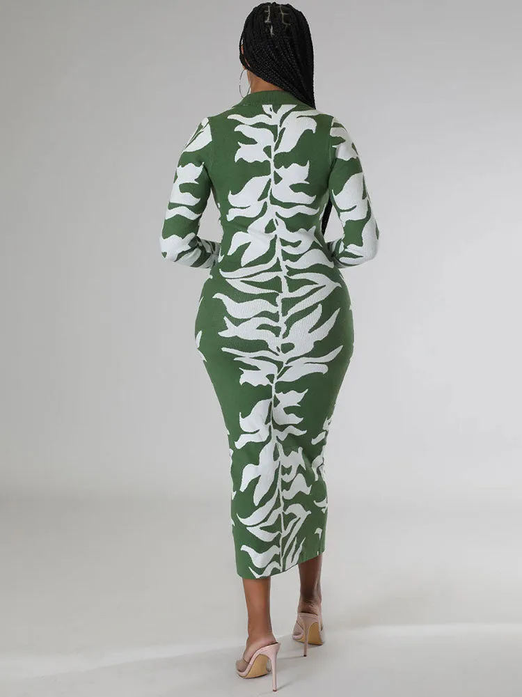 Long Sleeves Lapel Button Midi Dresses