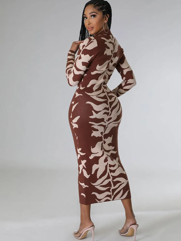 Long Sleeves Lapel Button Midi Dresses