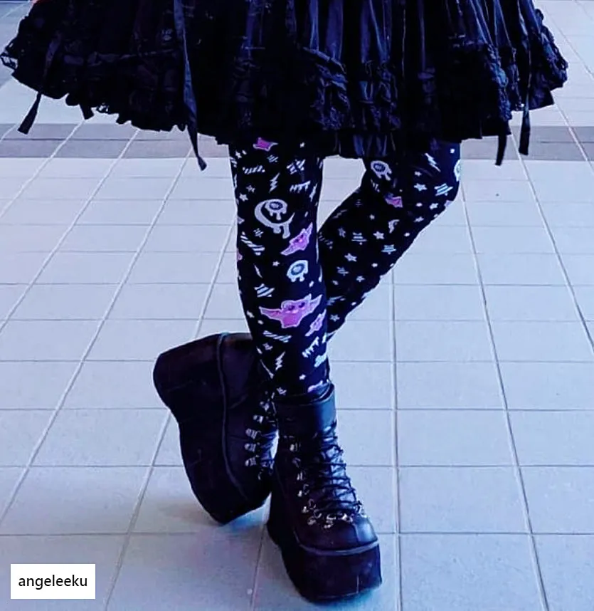 Milky bat night black leggings [made to order]