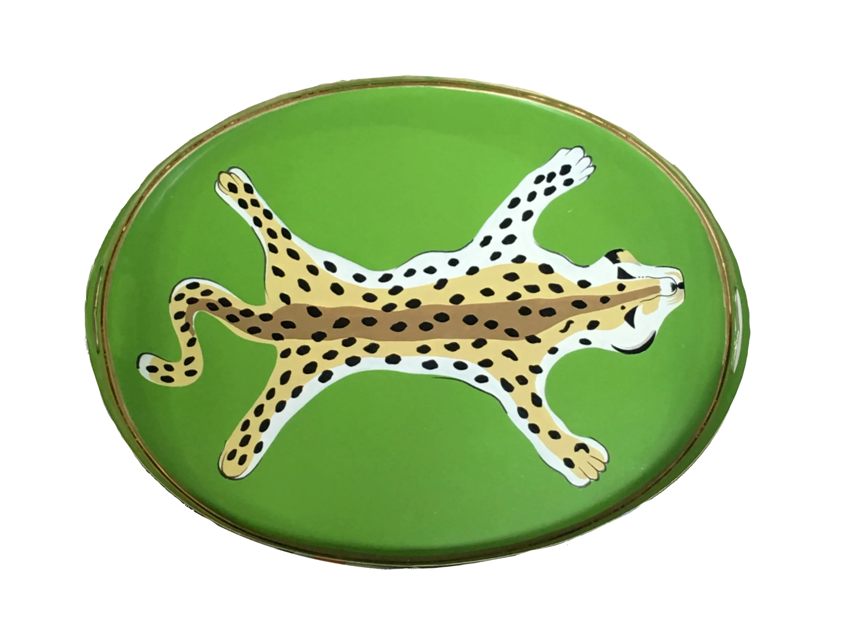 Oval Leopard Tray in Green Leopard