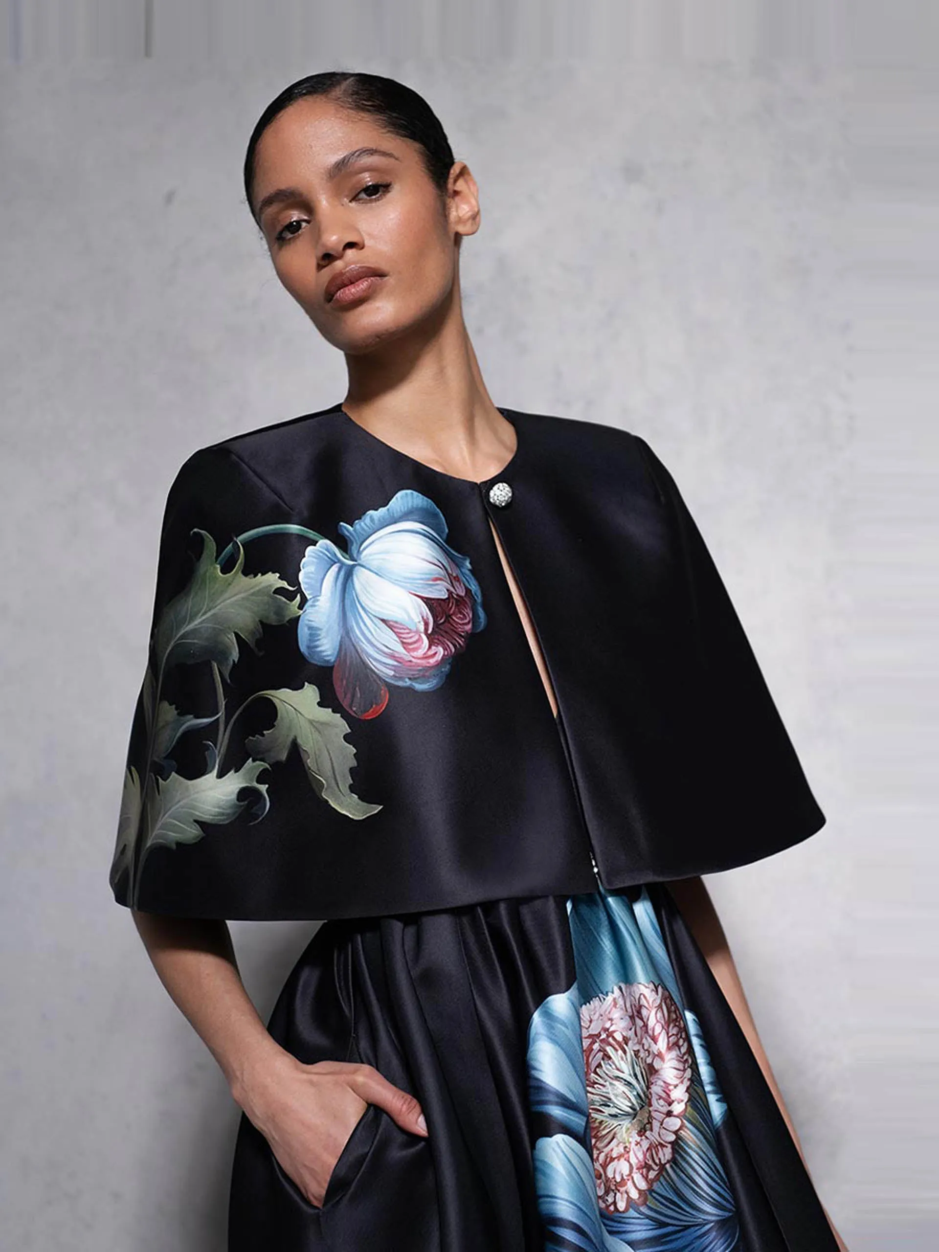Painterly flower Merryn taffeta cape