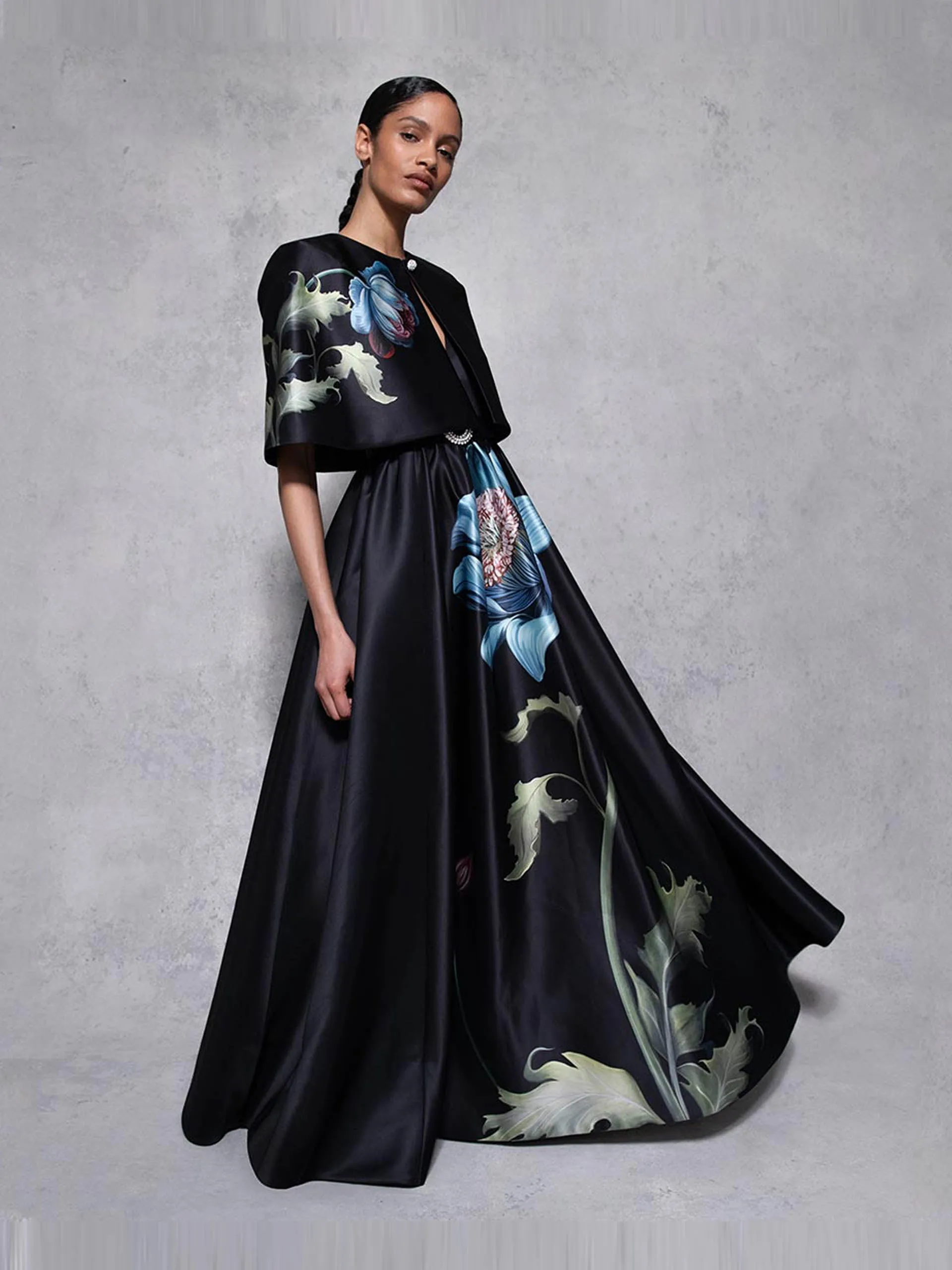 Painterly flower Merryn taffeta cape