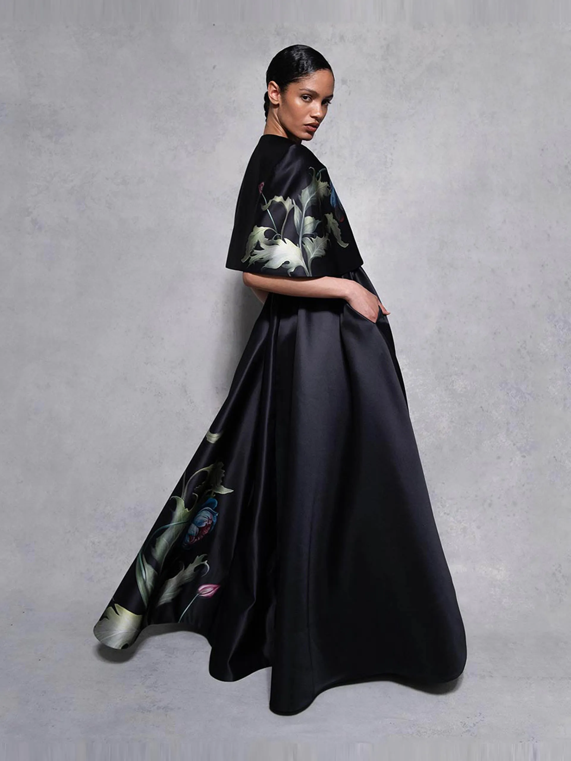 Painterly flower Merryn taffeta cape
