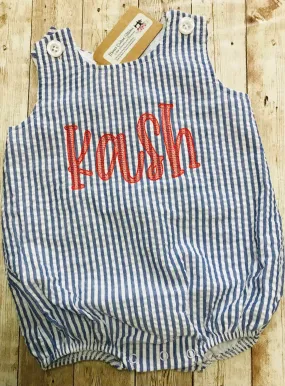 Personalized Name Baby  Unisex Seersucker Sunsuit