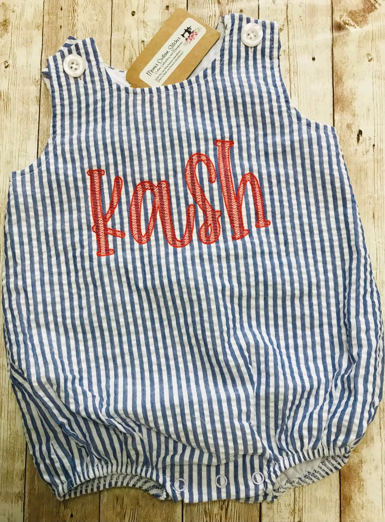Personalized Name Baby  Unisex Seersucker Sunsuit