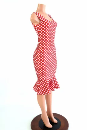 Polka Dot Ruffled Tank Wiggle Dress