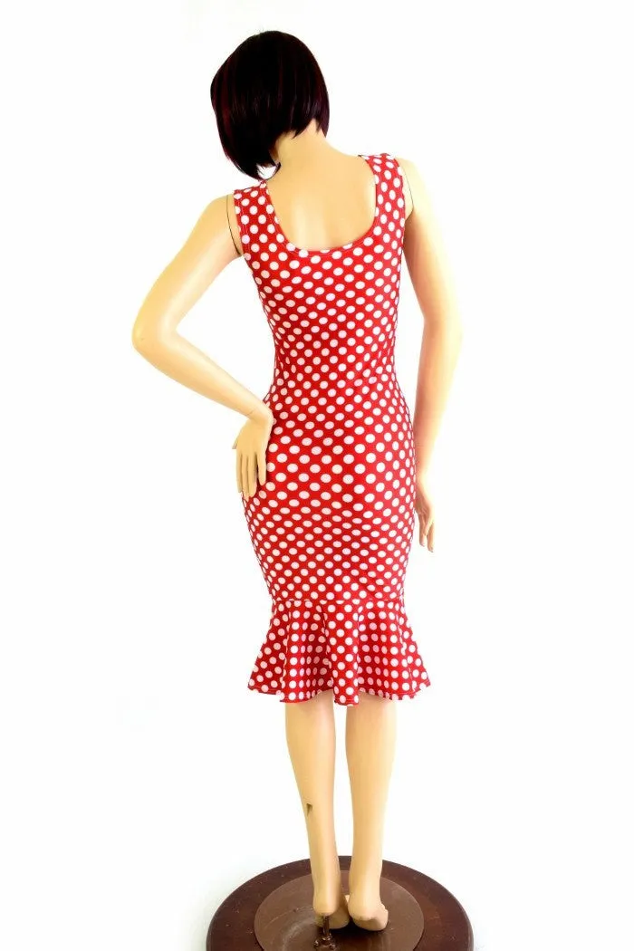 Polka Dot Ruffled Tank Wiggle Dress