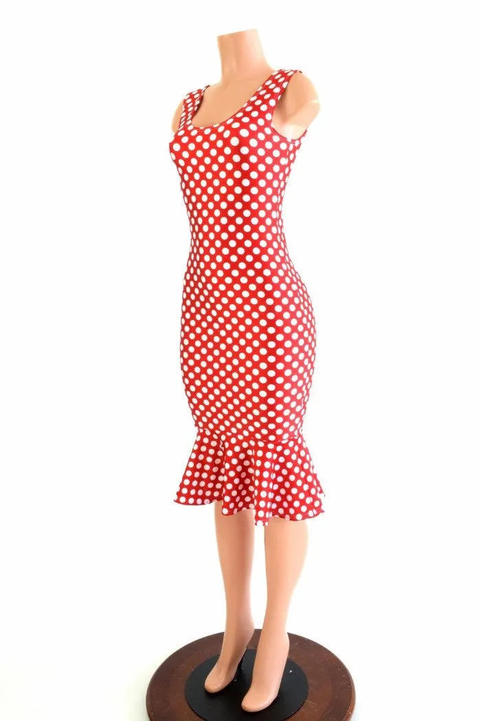 Polka Dot Ruffled Tank Wiggle Dress