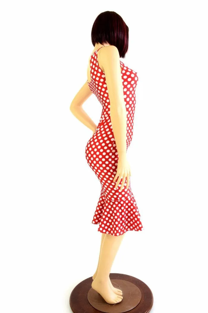 Polka Dot Ruffled Tank Wiggle Dress