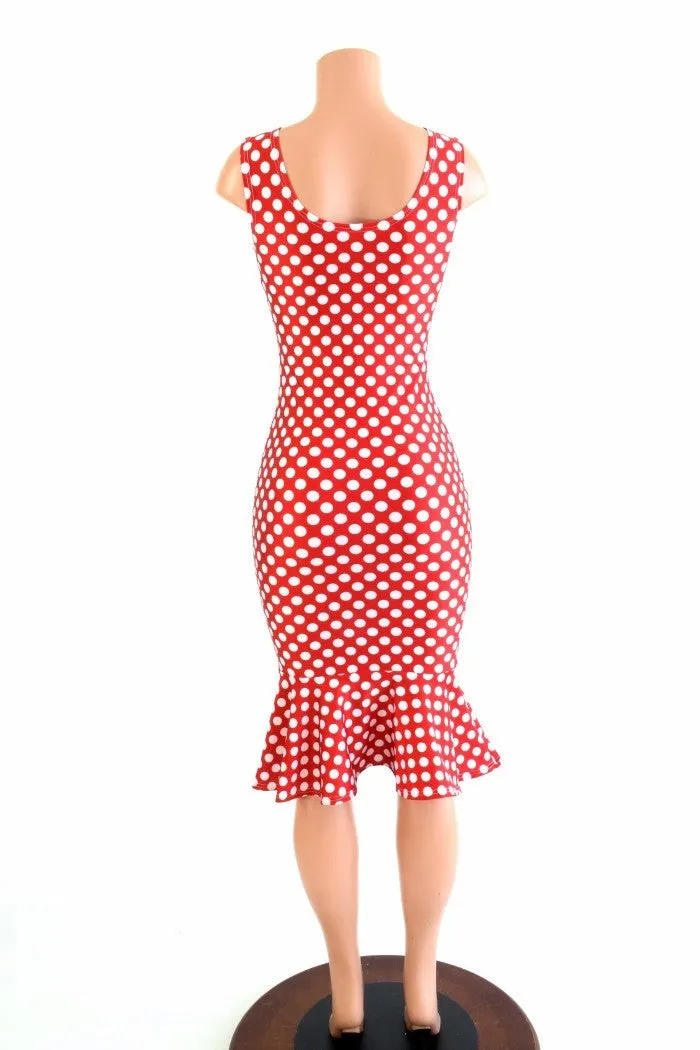 Polka Dot Ruffled Tank Wiggle Dress