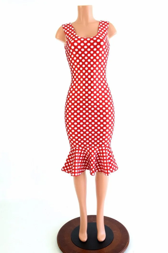 Polka Dot Ruffled Tank Wiggle Dress