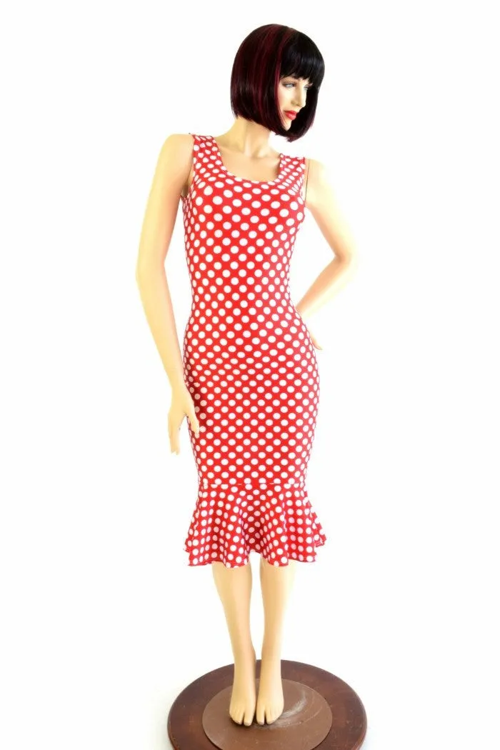 Polka Dot Ruffled Tank Wiggle Dress