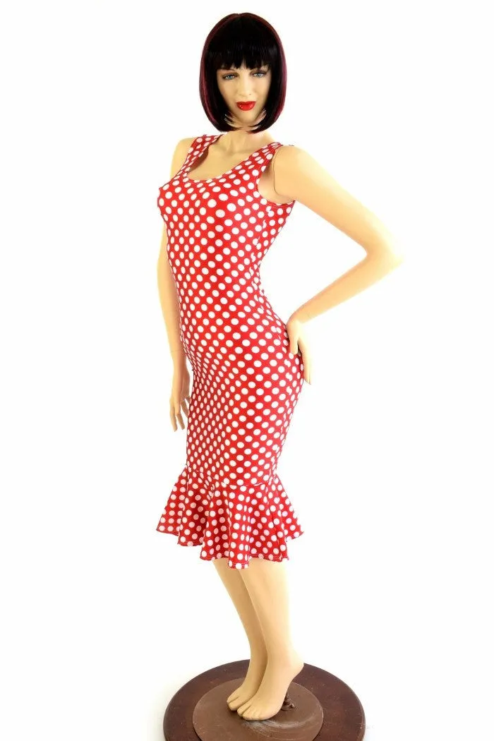 Polka Dot Ruffled Tank Wiggle Dress