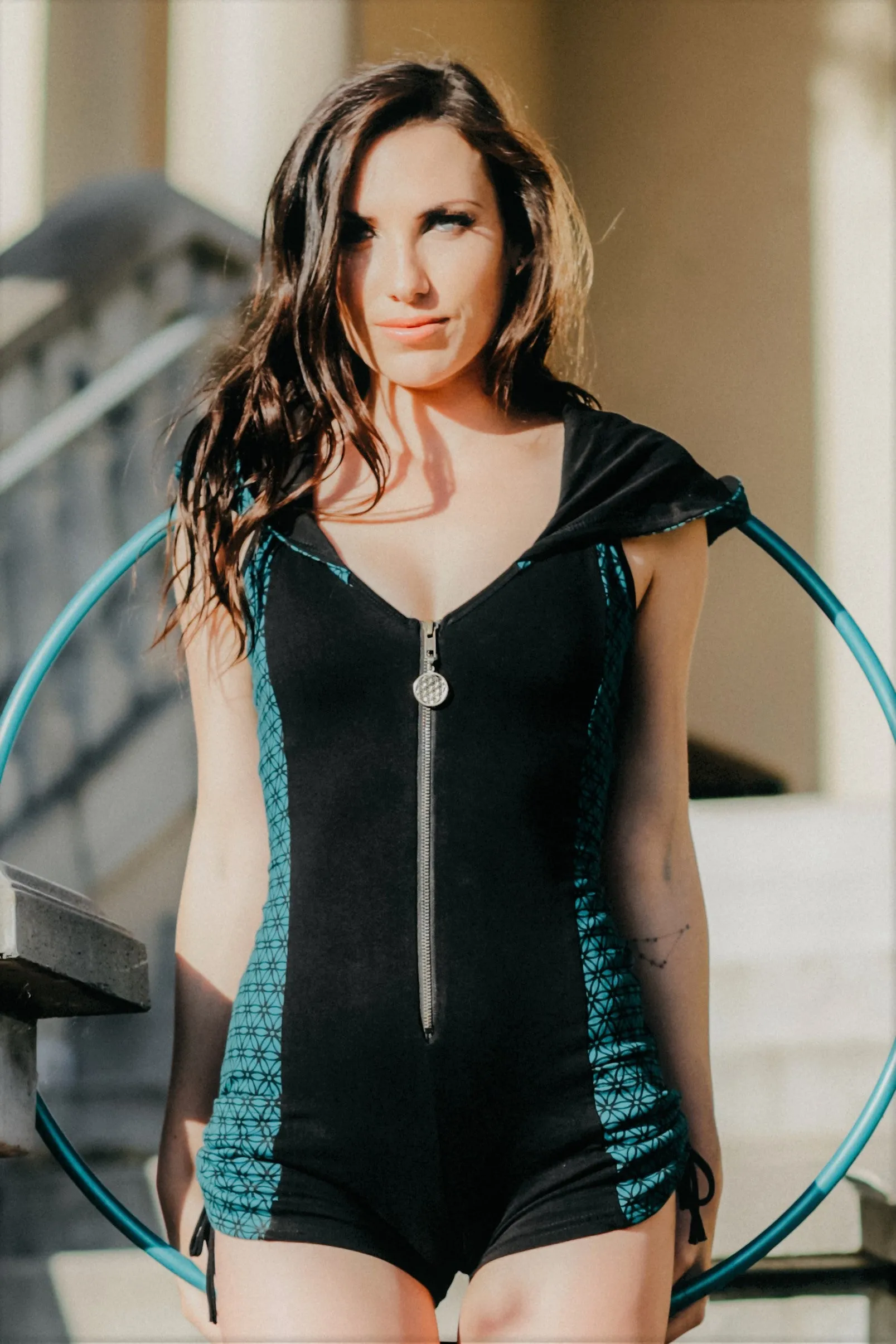 Racer Hooded Romper - Maroon with Black and White Aztec * SALE *
