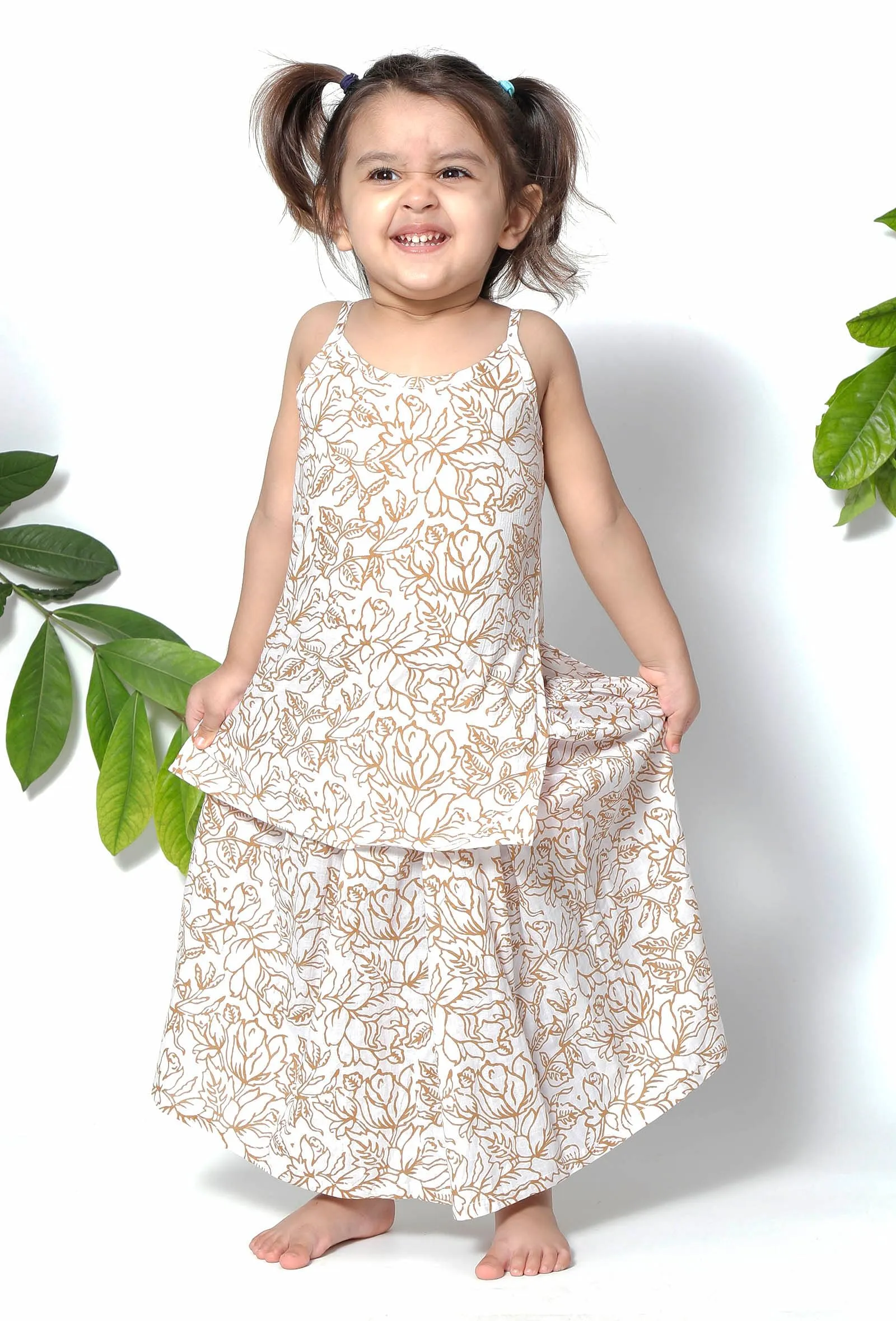 Set of 3 - Rapunzel Brown Floral Cape Jacket with Cotton Slip and Jacket