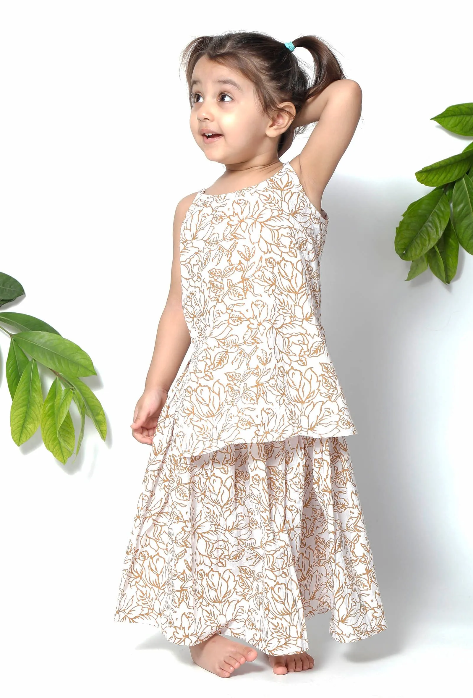 Set of 3 - Rapunzel Brown Floral Cape Jacket with Cotton Slip and Jacket