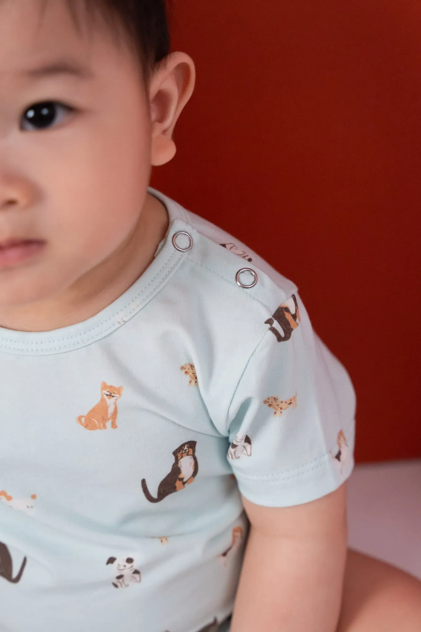Short-Sleeve Onesie - Blue Doggies