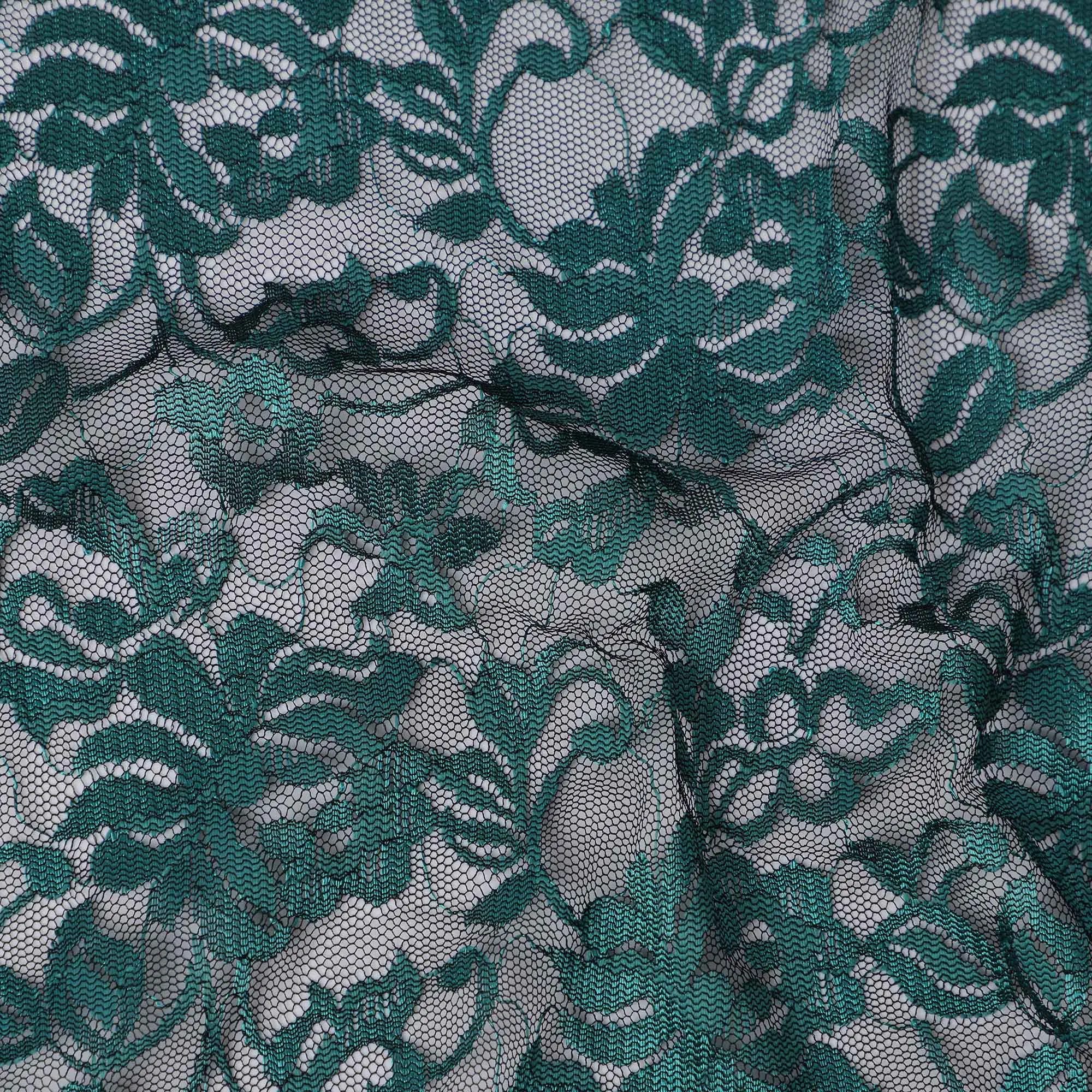 Teal Blue Floral Lace Fabric, 110 cm Width, Synthetic Material from Indonesia-D21137