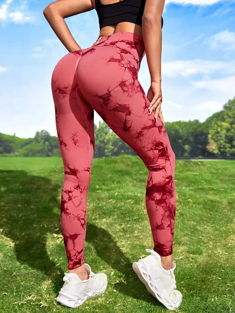 Tie-Dye Seamless Elastic Women's Fitness Running Sports Leggings