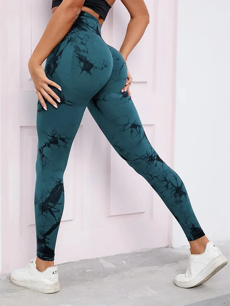 Tie-Dye Seamless Elastic Women's Fitness Running Sports Leggings