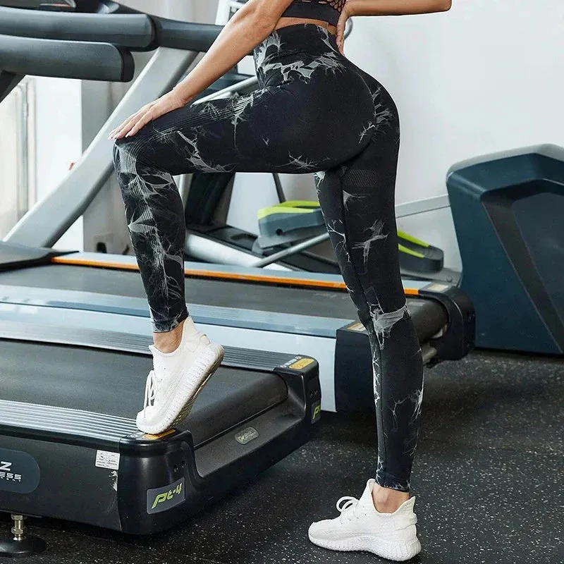 Tie-Dye Seamless Elastic Women's Fitness Running Sports Leggings