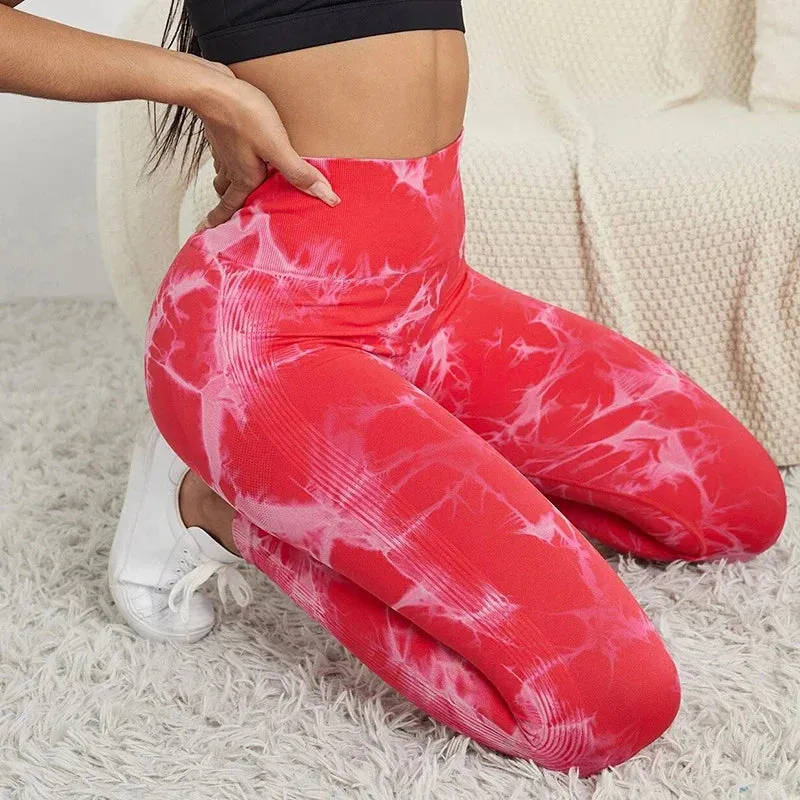 Tie-Dye Seamless Elastic Women's Fitness Running Sports Leggings