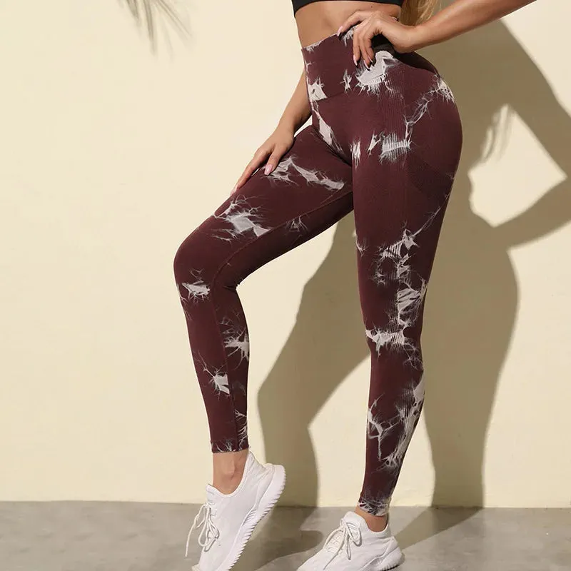 Tie-Dye Seamless Elastic Women's Fitness Running Sports Leggings